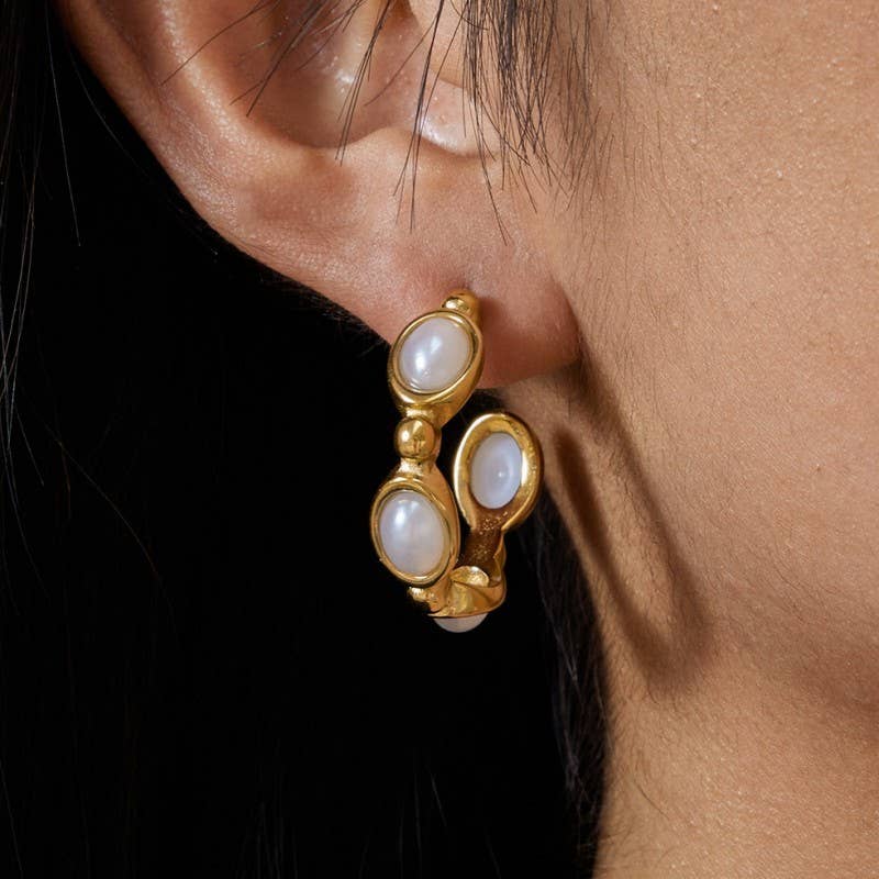 18K STAINLESS STEEL WATERPROOF TARNISH FREE HOOPS | 40E462: PEARL