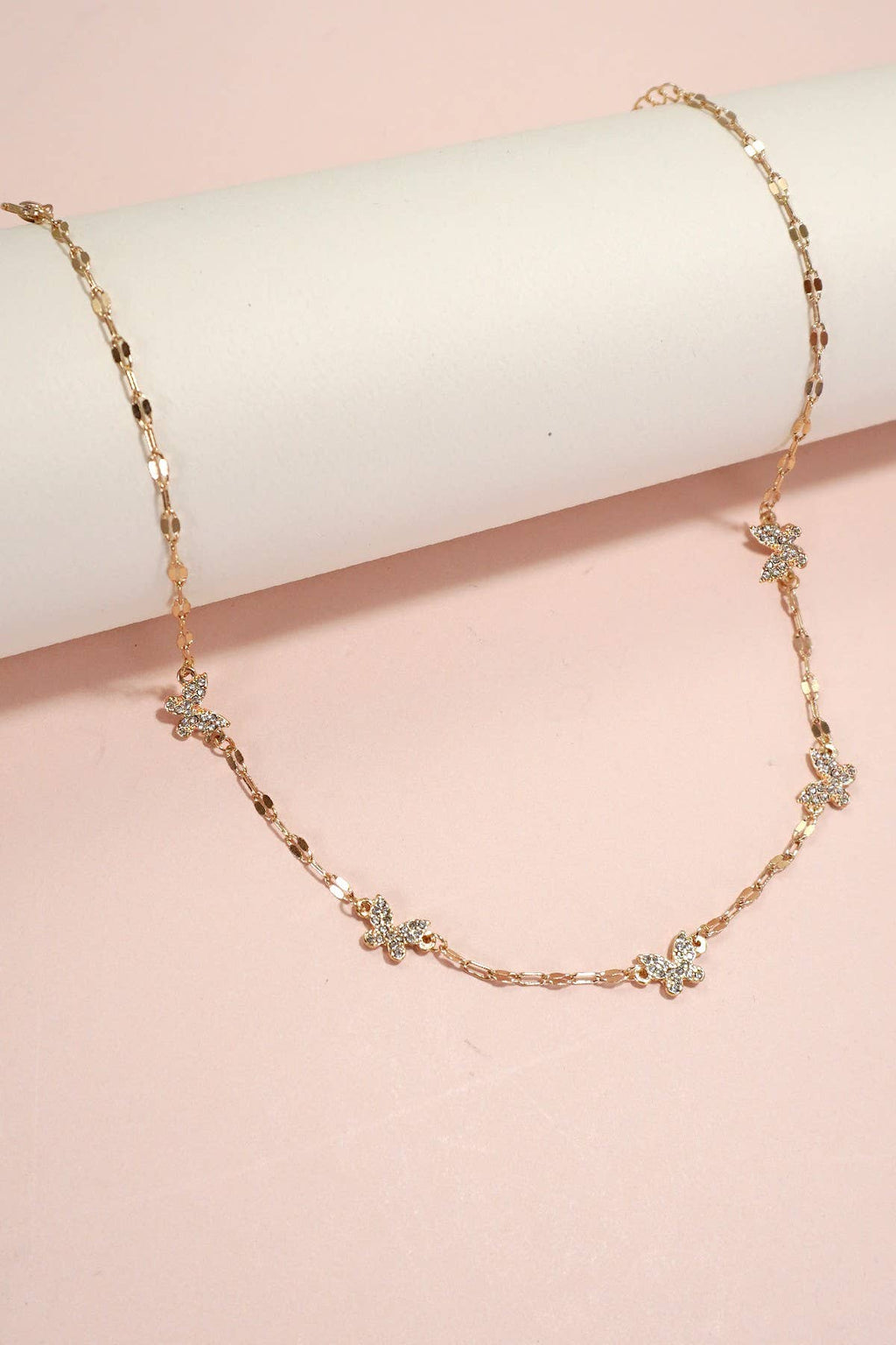 RHINESTONE BUTTERFLY STATION NECKLACE | 80N1045: GOLD