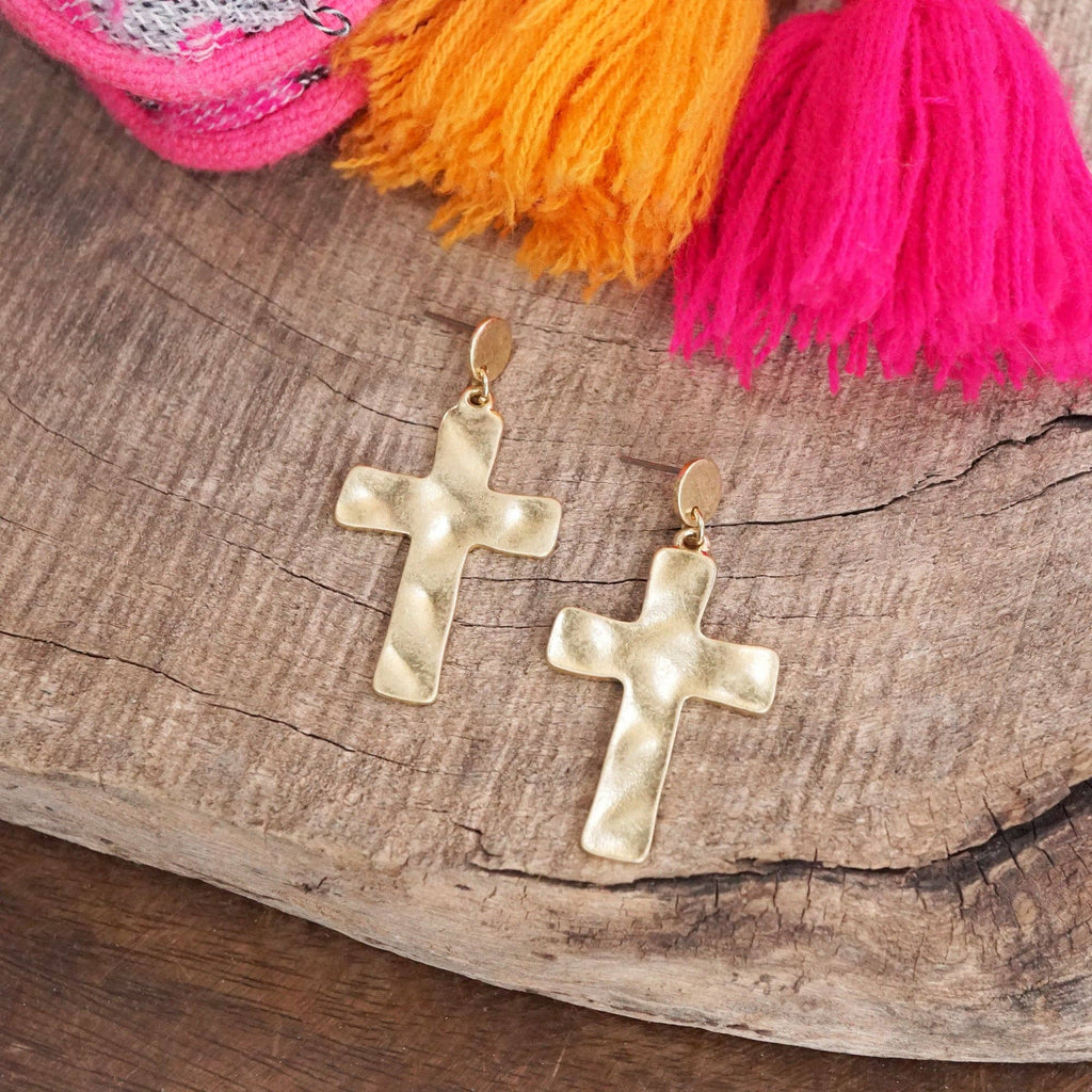 Hammered Cross Earrings