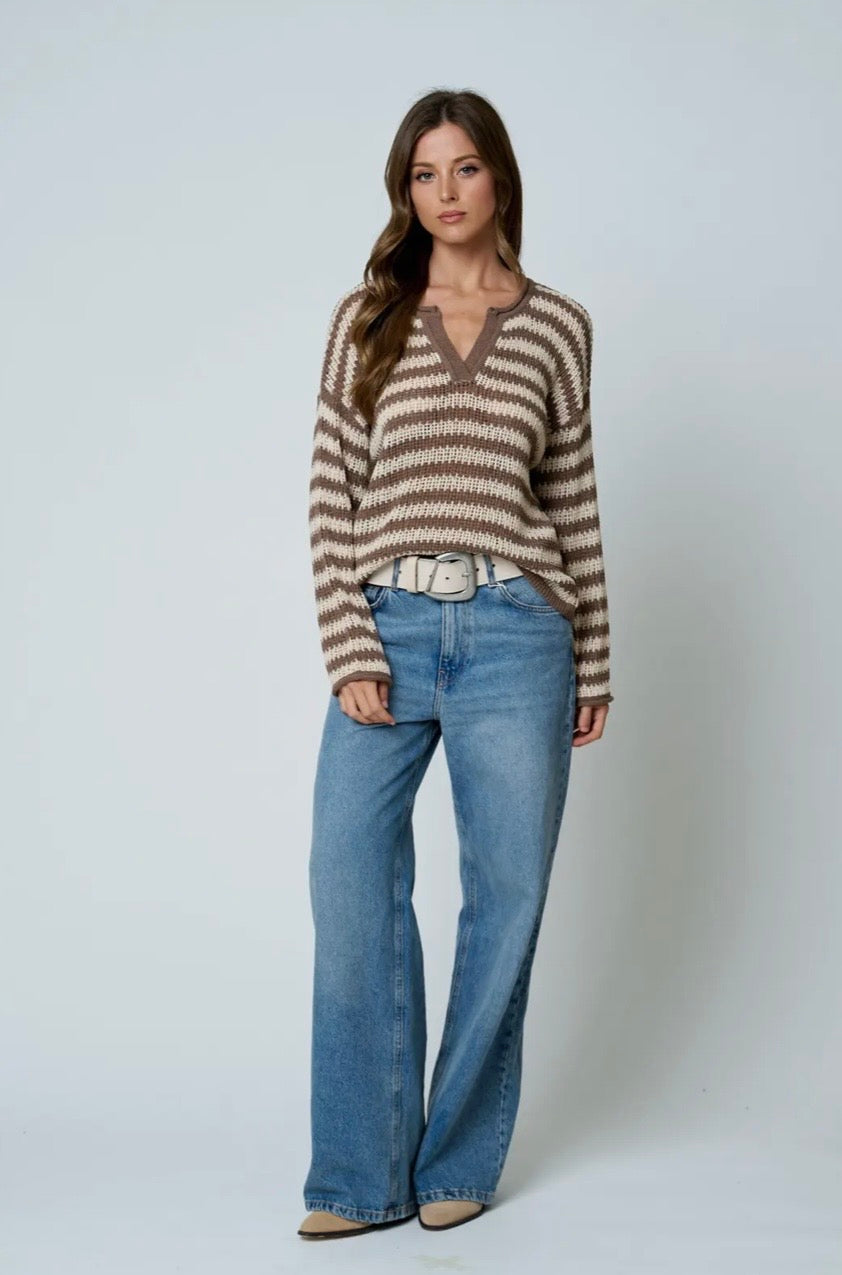 Stripe Raw Edge Sweater