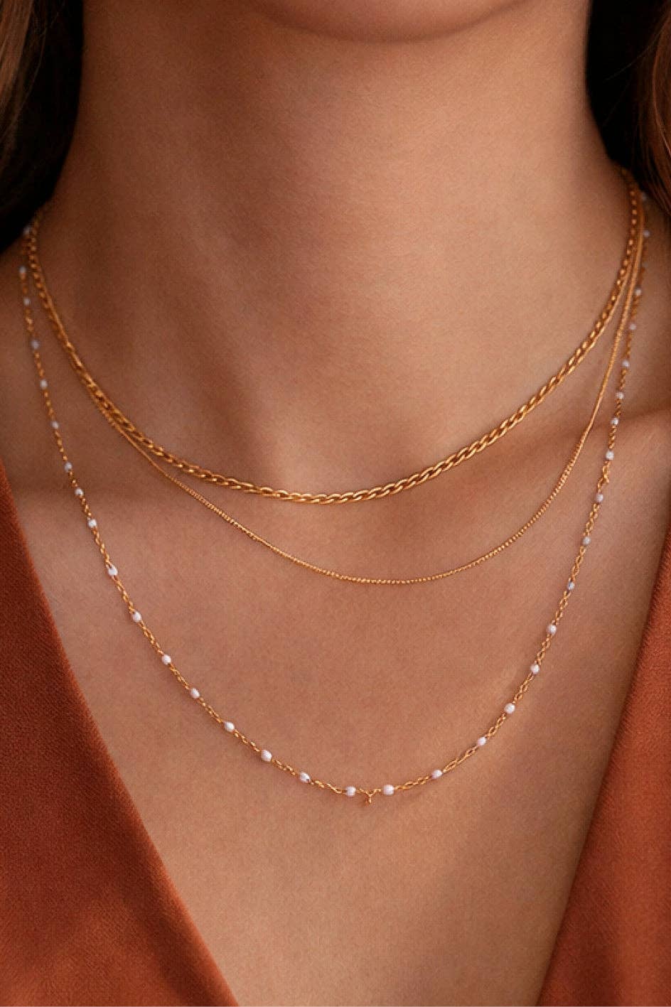 18K Gold Plated Waterproof Stainless Steel Chain Necklace - 7537: S0OX3T7537