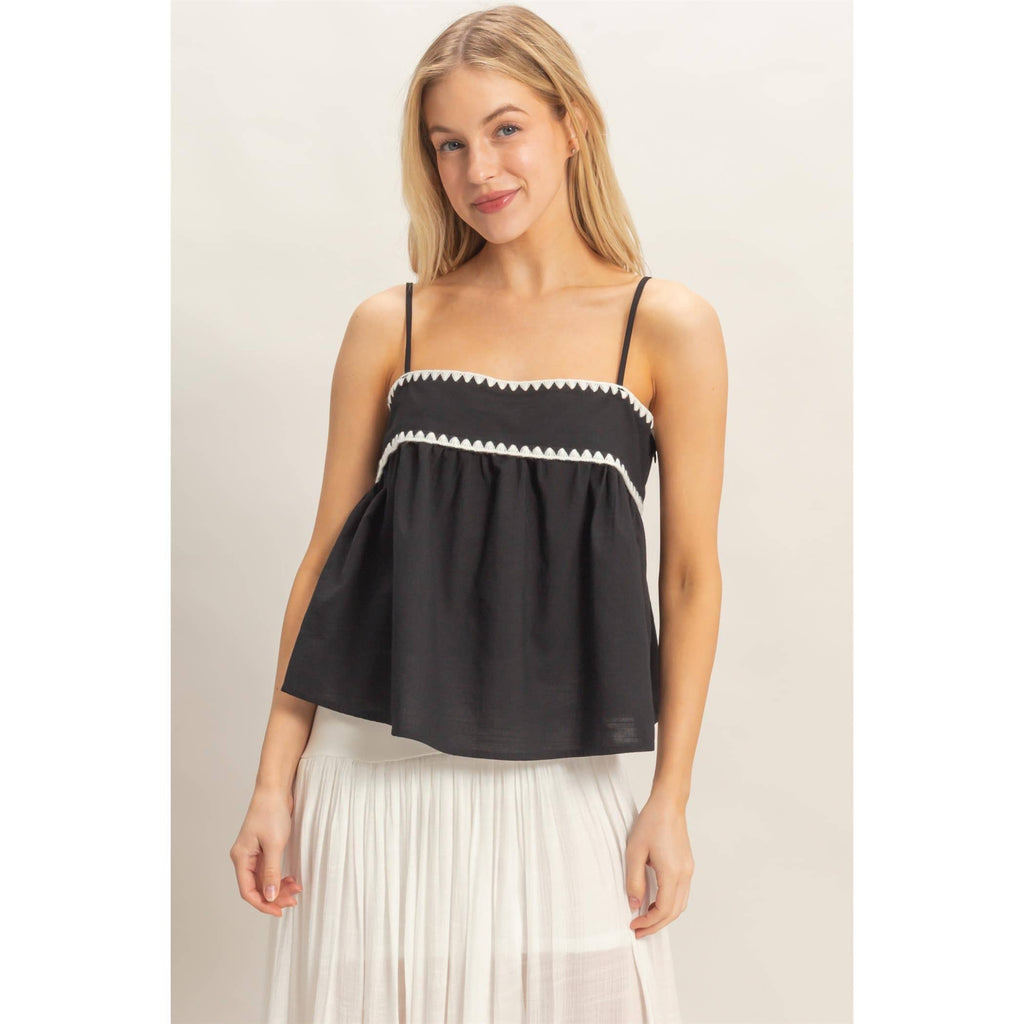 Sleeveless Babydoll Top: BLACK
