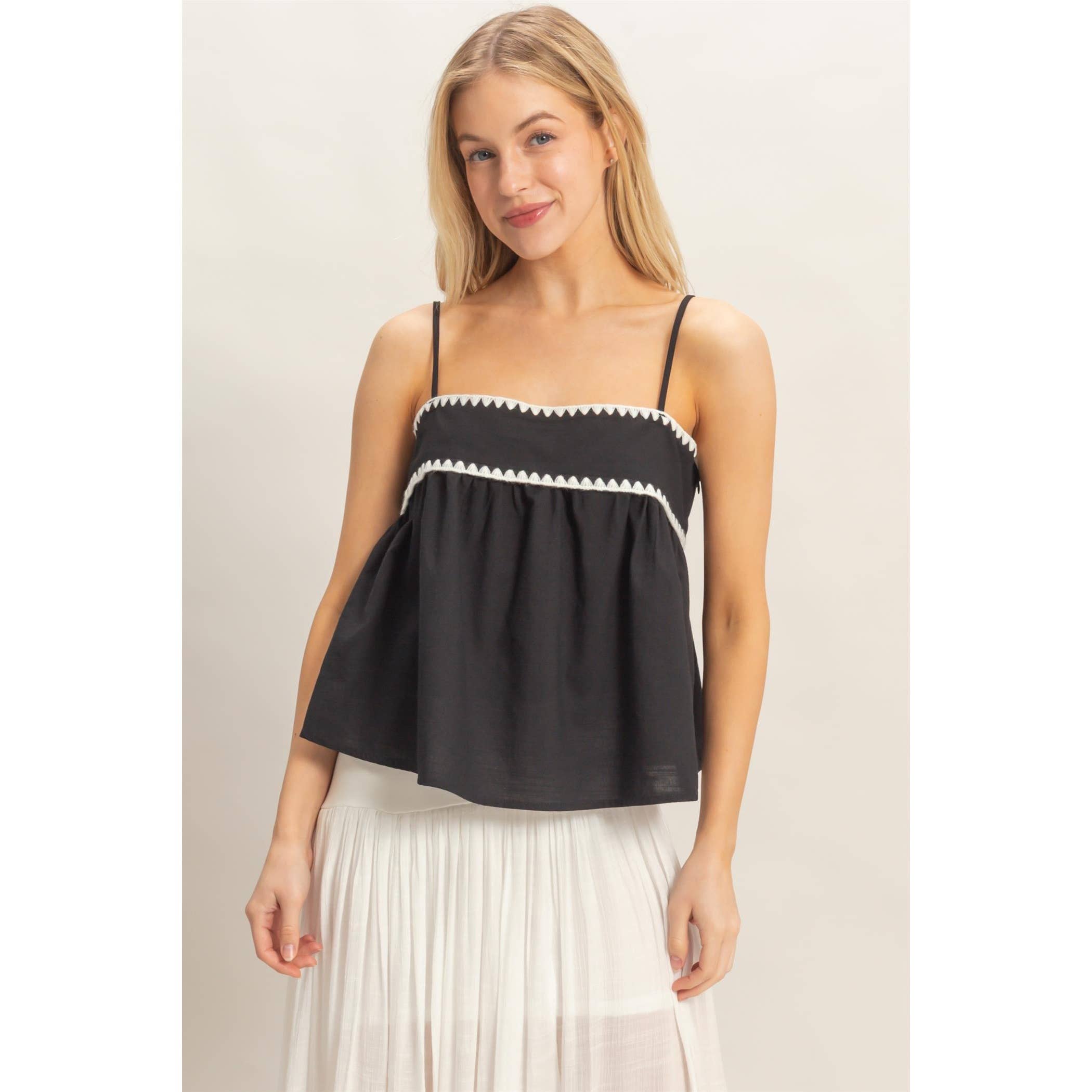 Sleeveless Babydoll Top: BLACK