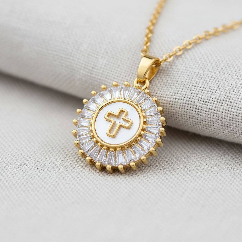 Titanium Steel Cross Necklace with Crystal Details