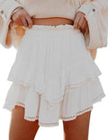 Ladies Solid Color Ruffle Mini Skirt: White