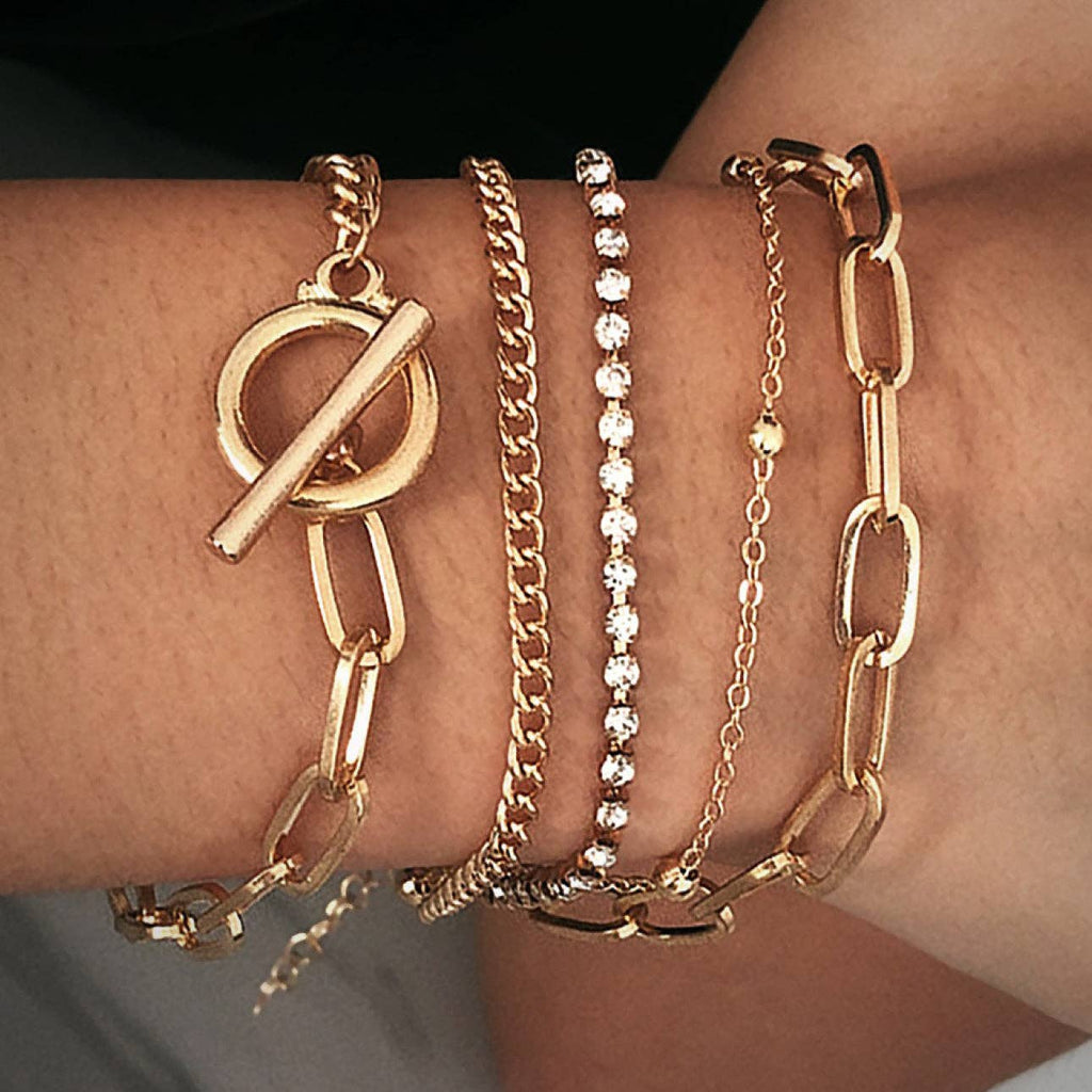 Layered Metal Paperclip Chain Bracelet Set - 1857: S0OX3T1857