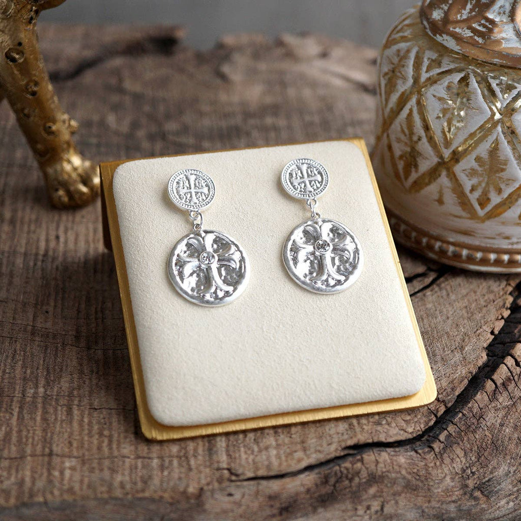 Cross Coin Dangle Earrings