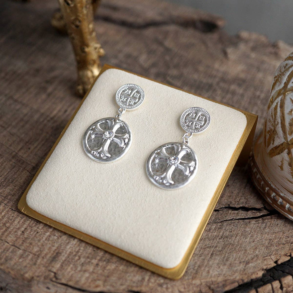 Cross Coin Dangle Earrings