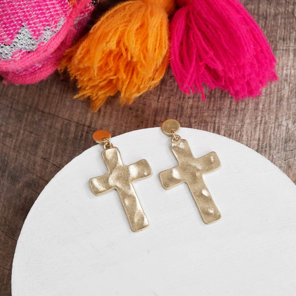 Hammered Cross Earrings