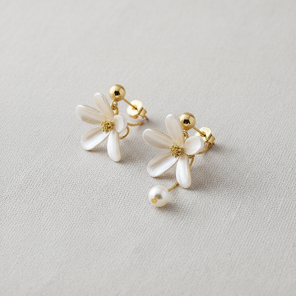 Asymmetric Floral Drop Earrings