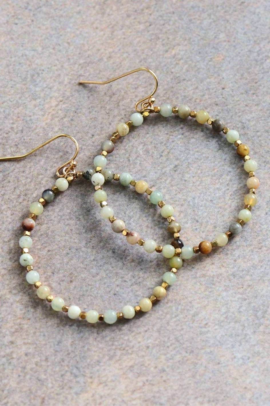 Natural Stone Beaded Circle Drop Earrings - 6115: S0OX3T6115 Green
