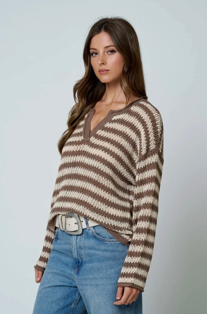 Stripe Raw Edge Sweater