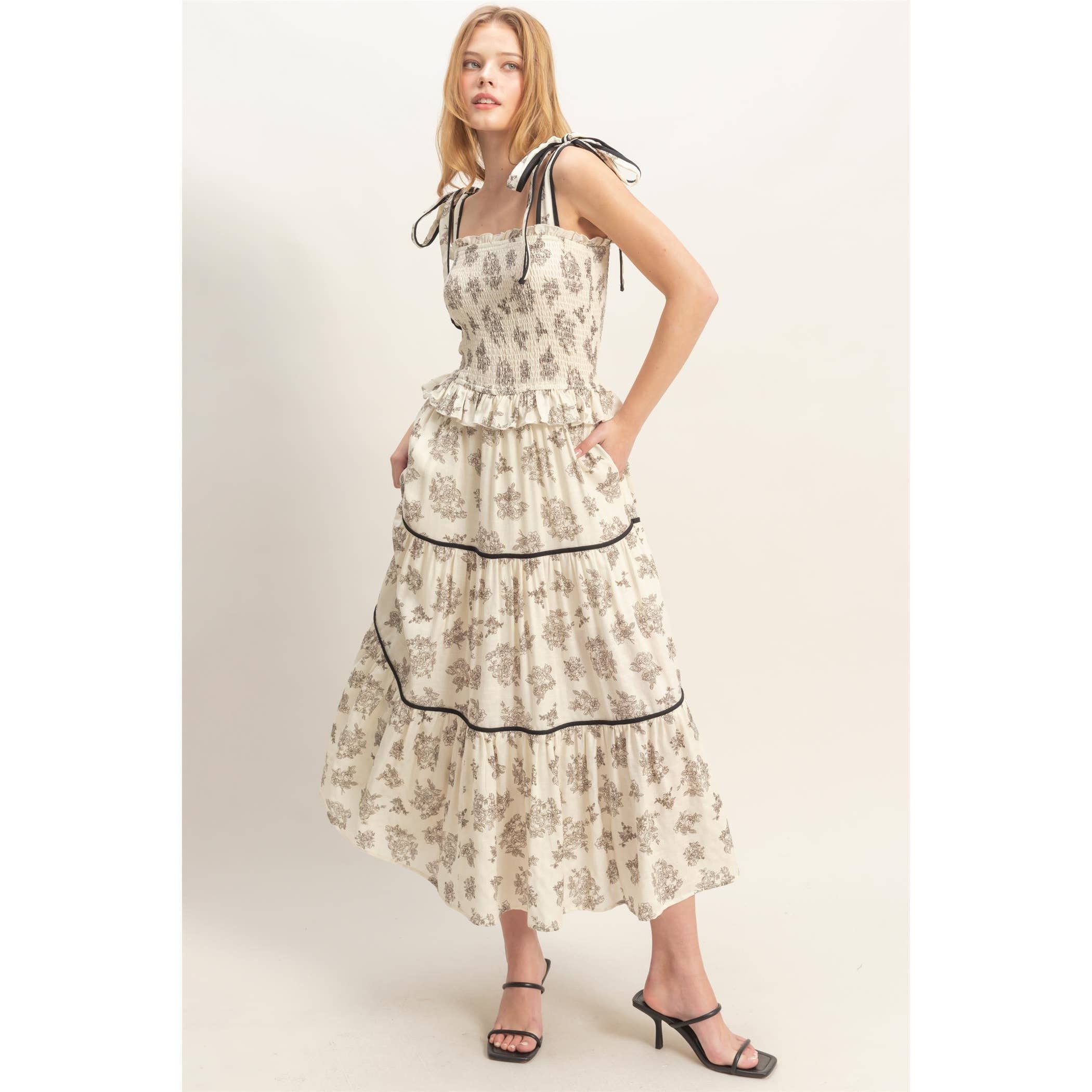 Floral Tiered Sundress: BLACK