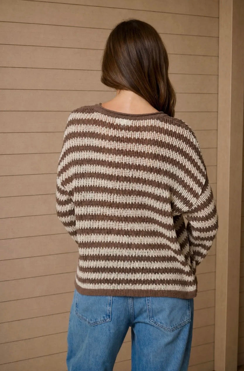 Stripe Raw Edge Sweater