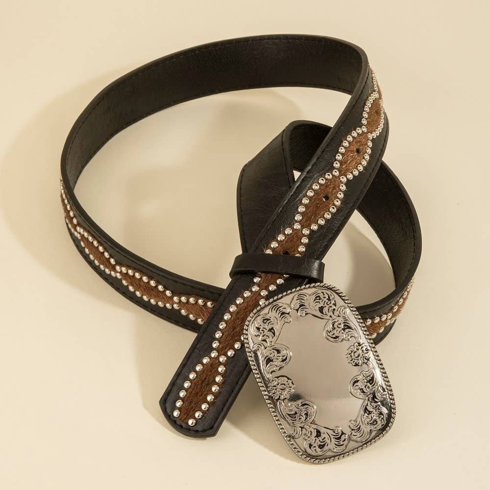 Western Cow Hide Accent Vegan Leather Belt