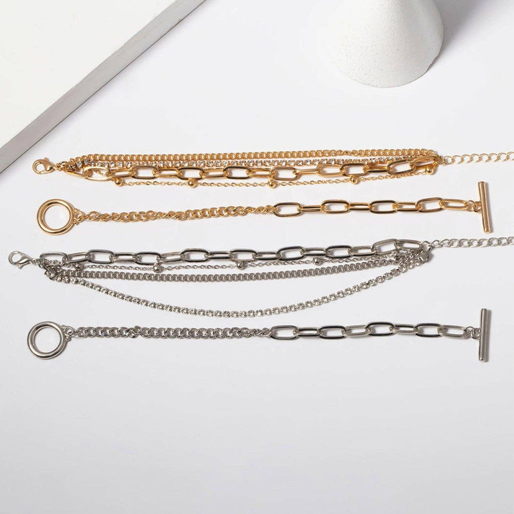 Layered Metal Paperclip Chain Bracelet Set - 1857: S0OX3T1857