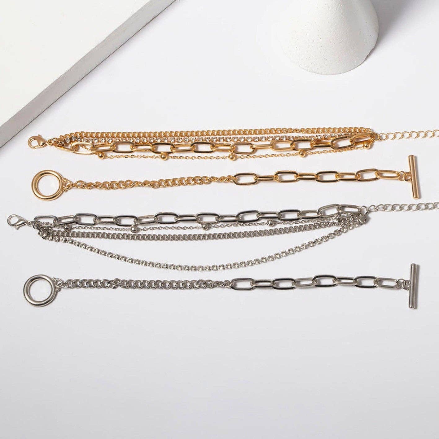 Layered Metal Paperclip Chain Bracelet Set - 1857: S0OX3T1857