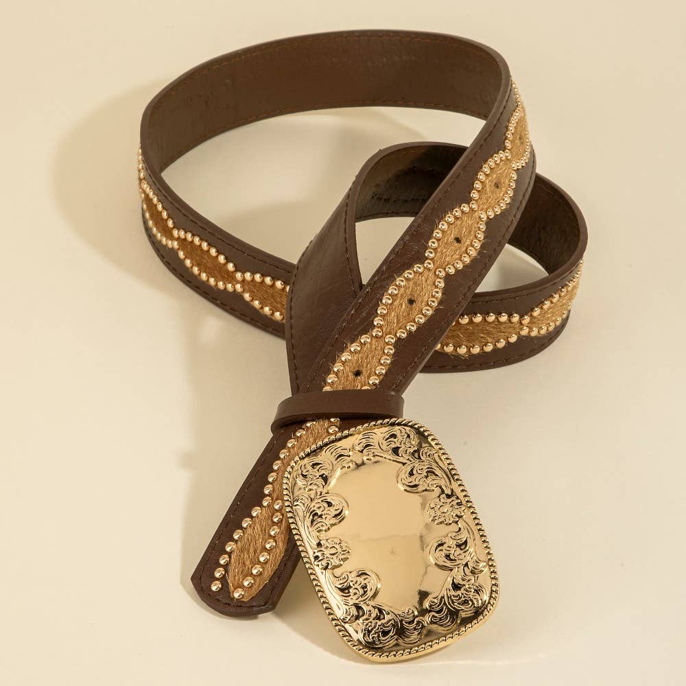 Western Cow Hide Accent Vegan Leather Belt