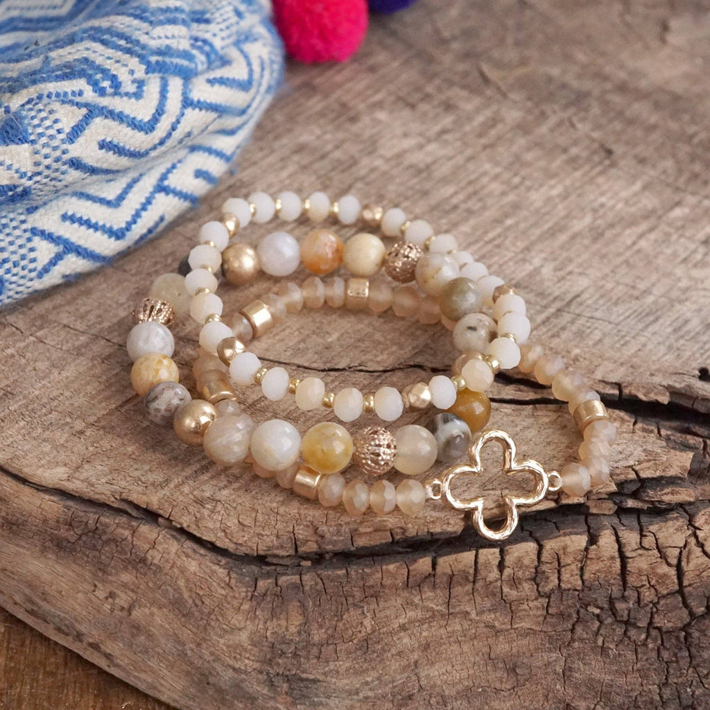 Neutral Brown Clover Bracelet Set