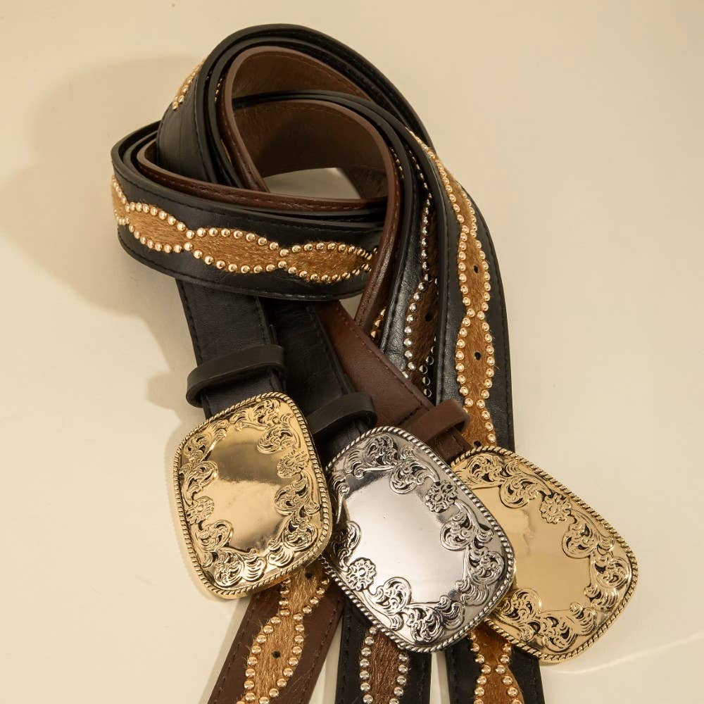 Western Cow Hide Accent Vegan Leather Belt