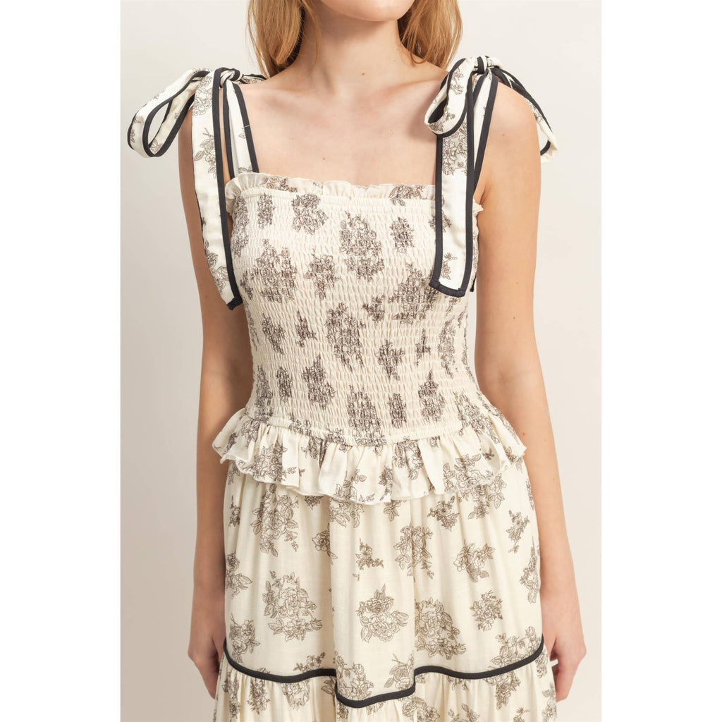 Floral Tiered Sundress: BLACK