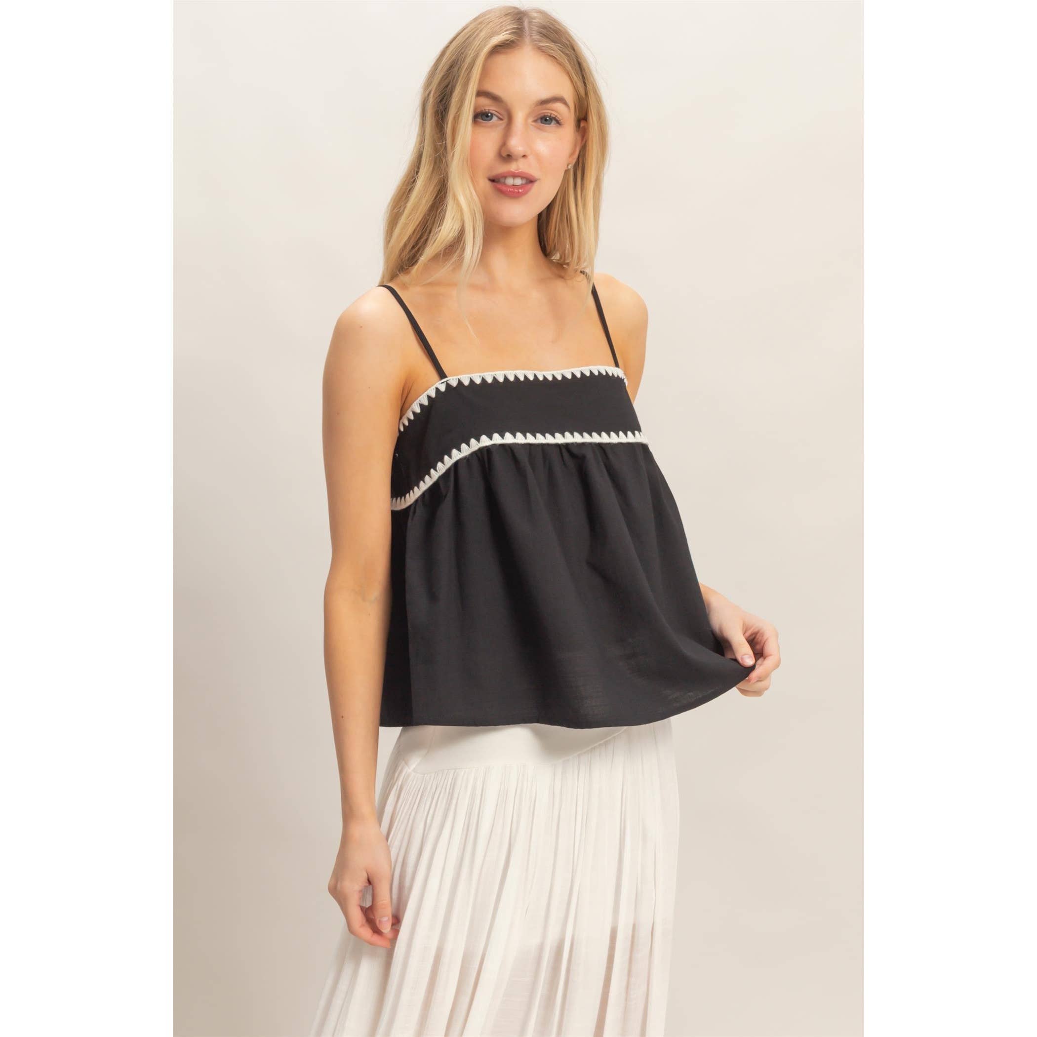 Sleeveless Babydoll Top: BLACK