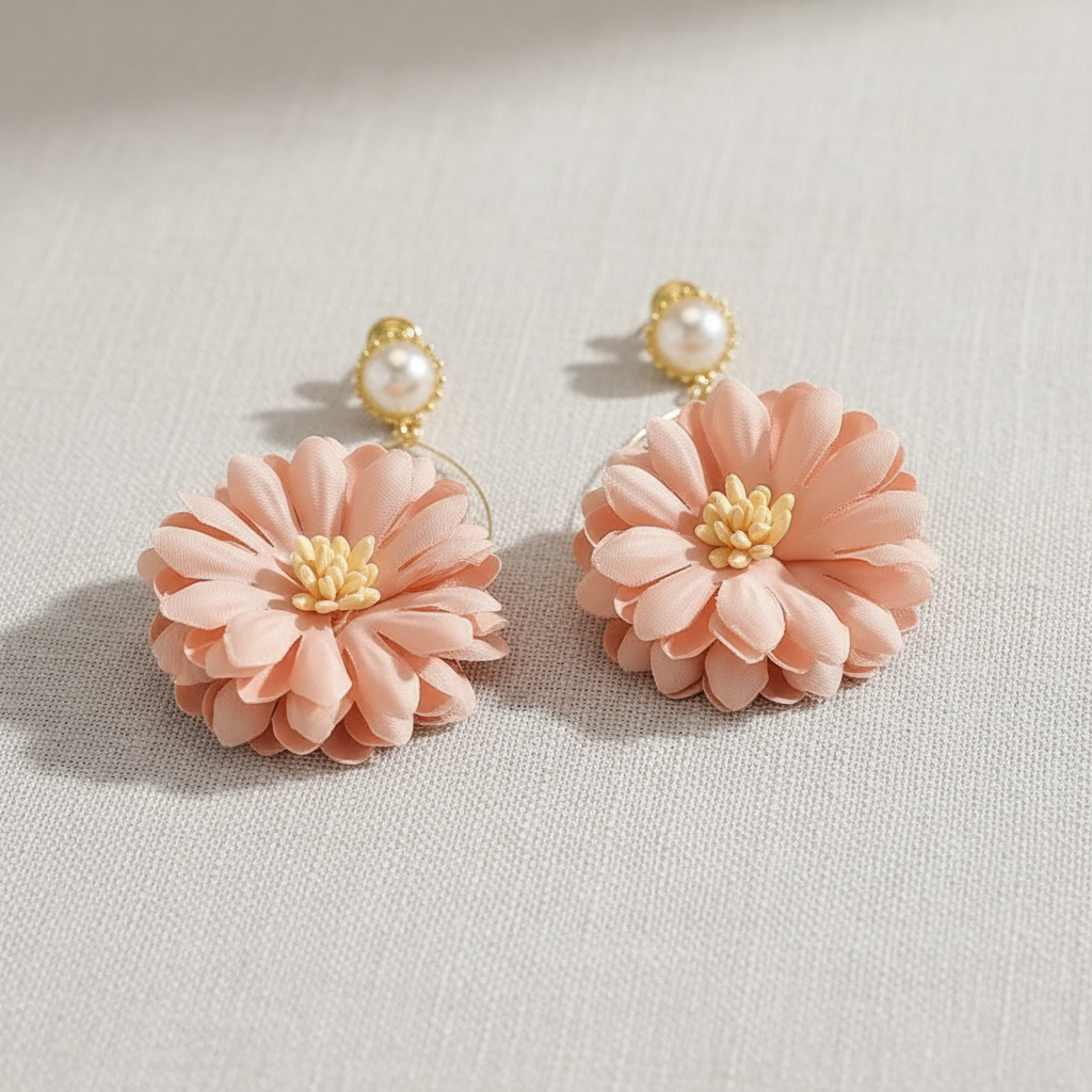 Pink Floral Statement Earrings