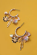 CERAMIC PORCELAIN BOW FLOWER CHARM DROP HOOP | 80E6644: GOLD