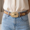 Western Cow Hide Accent Vegan Leather Belt