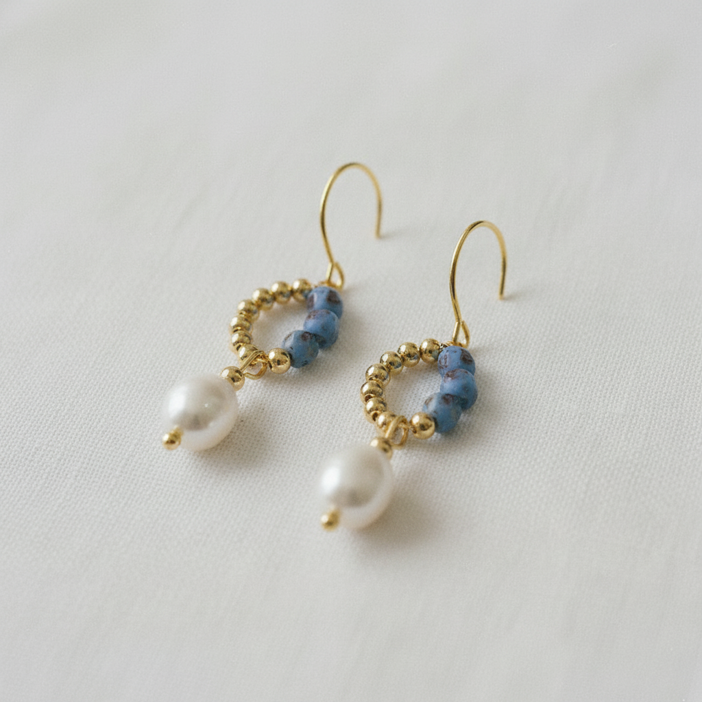 Handcrafted Czech Glass and Pearl Drop Earrings