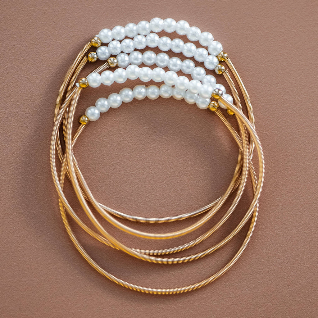 Boho Layered Spring Coil Guitar String Bracelet Set - 6025: S0OX3T6025 Gold
