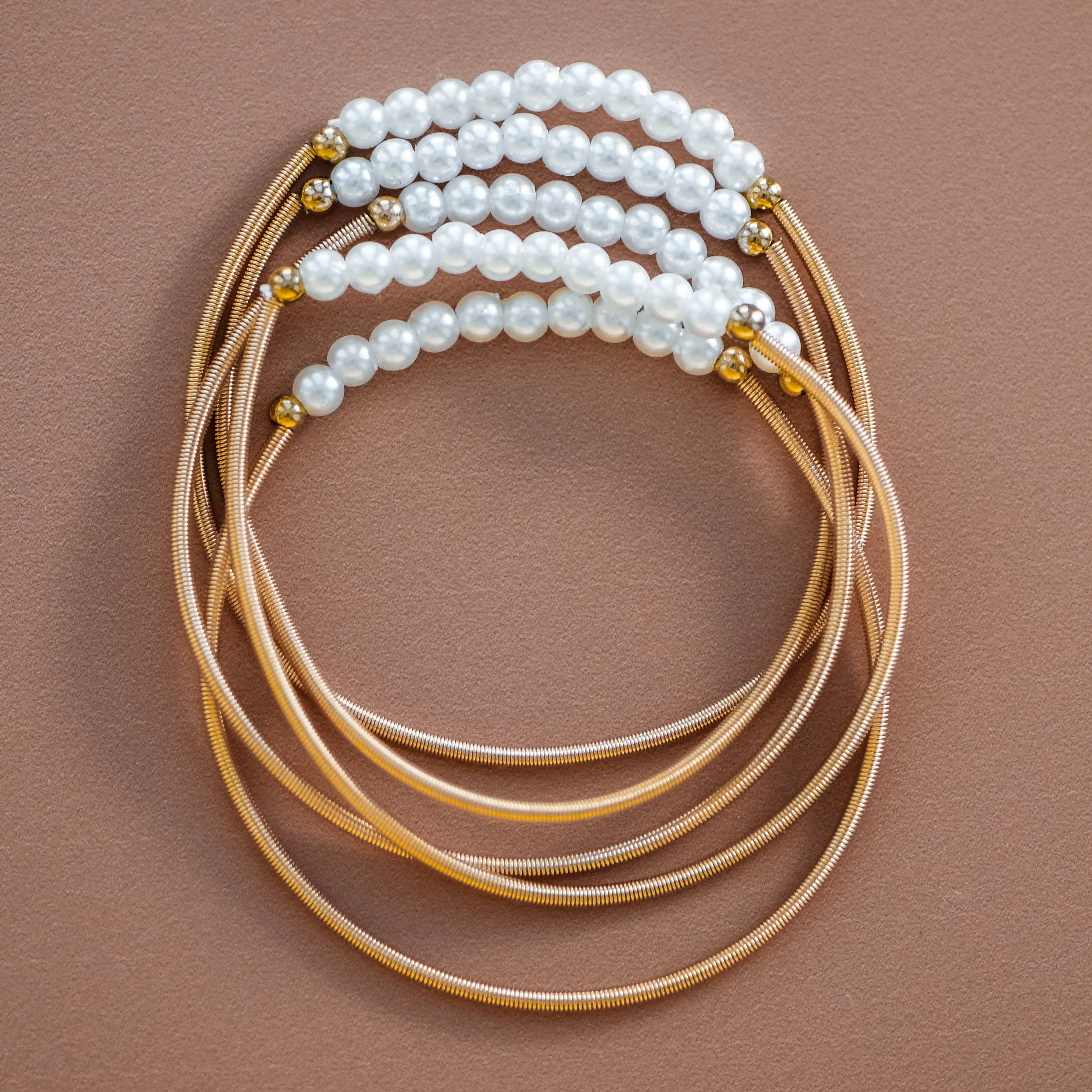 Boho Layered Spring Coil Guitar String Bracelet Set - 6025: S0OX3T6025 Gold