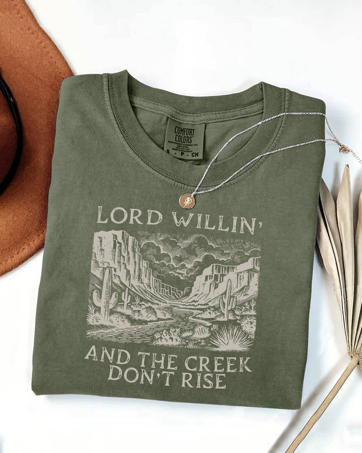 “Lord Willin’” Canyon Scene Western T-Shirt: Green
