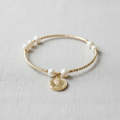 Freshwater Pearl and Coin Charm Stretch Bracelet