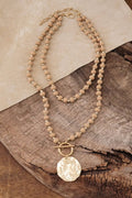 Wooden Bead Coin Toggle Necklace