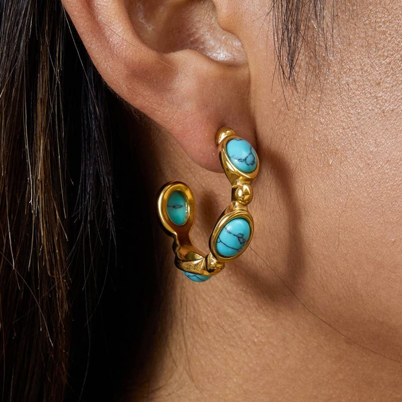 18K STAINLESS STEEL WATERPROOF TARNISH FREE HOOPS | 40E462: TURQ