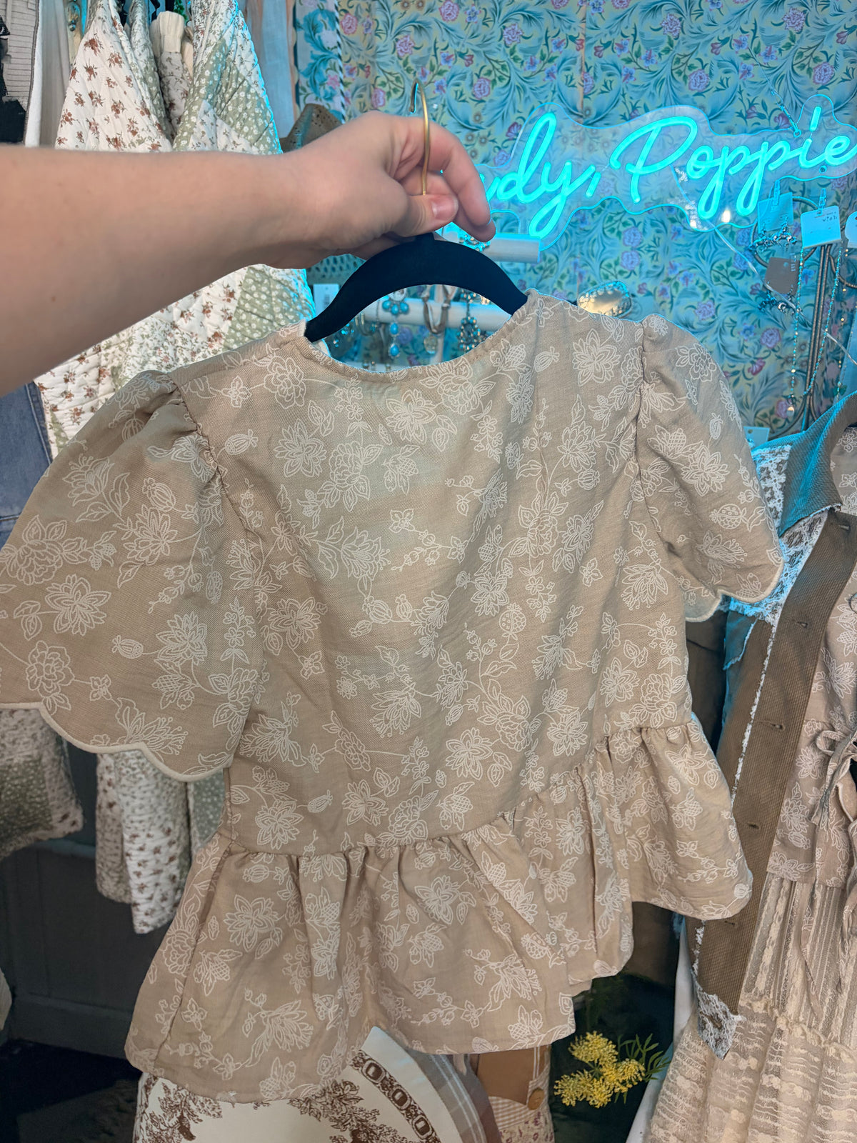 Scalloped Tie Peplum Top