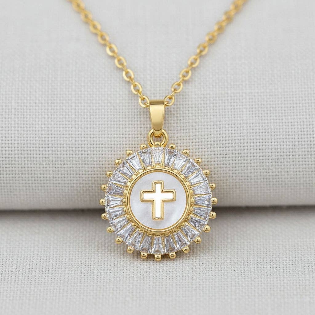 Titanium Steel Cross Necklace with Crystal Details