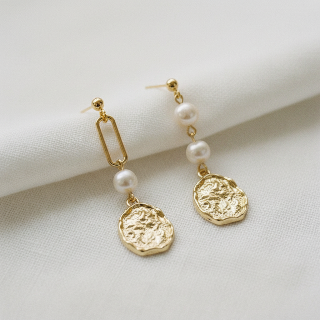Geometric Asymmetrical Pearl Drop Earrings