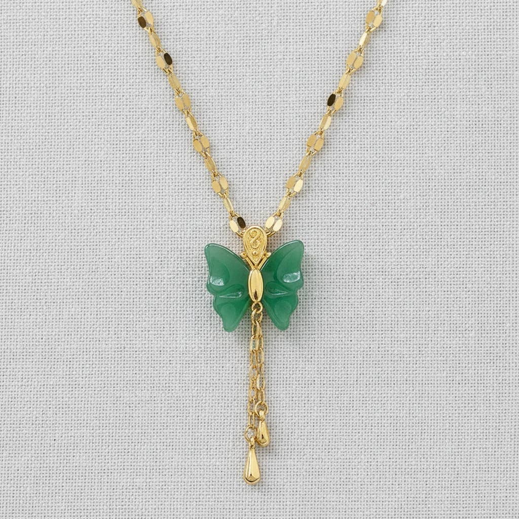 Butterfly Pendant Necklace with Jade Accent