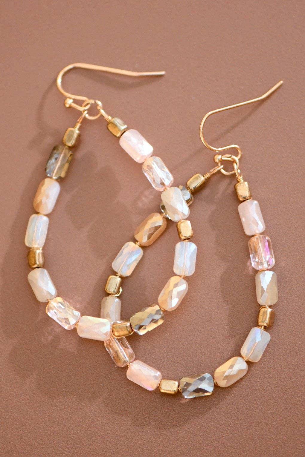 Teardrop Wire Beaded Glass Crystal Earrings - 7284: S0OX3T7284 White