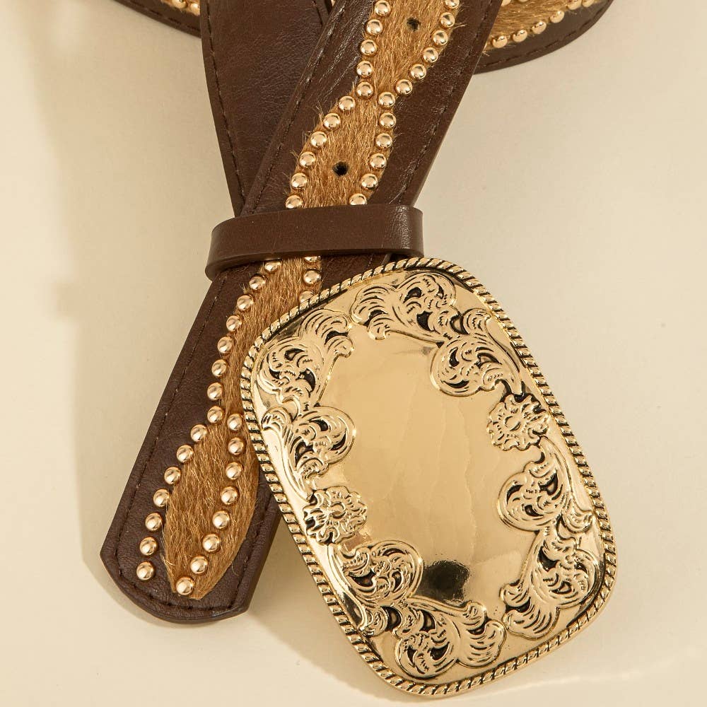 Western Cow Hide Accent Vegan Leather Belt
