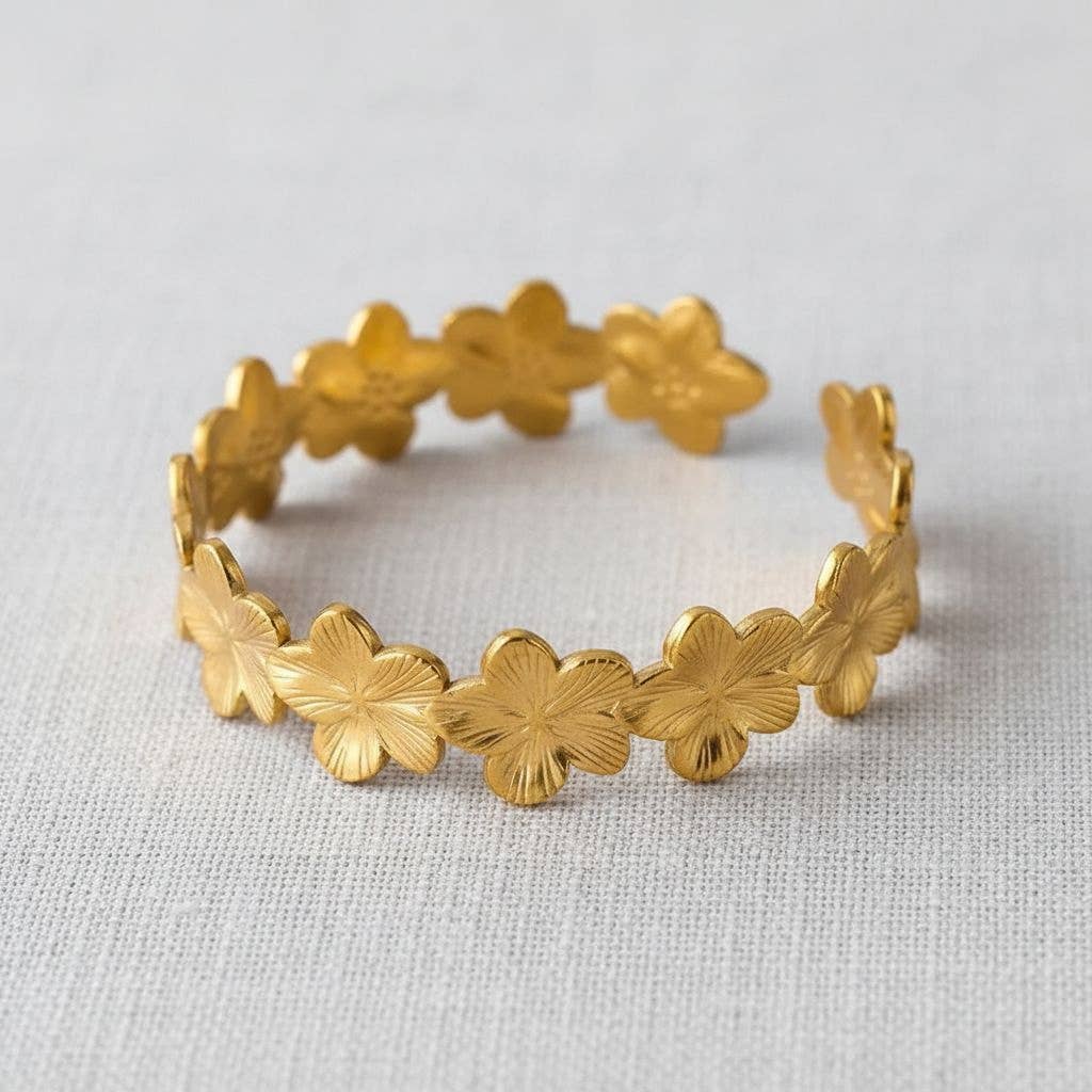 Floral Stainless Steel Open Bracelet