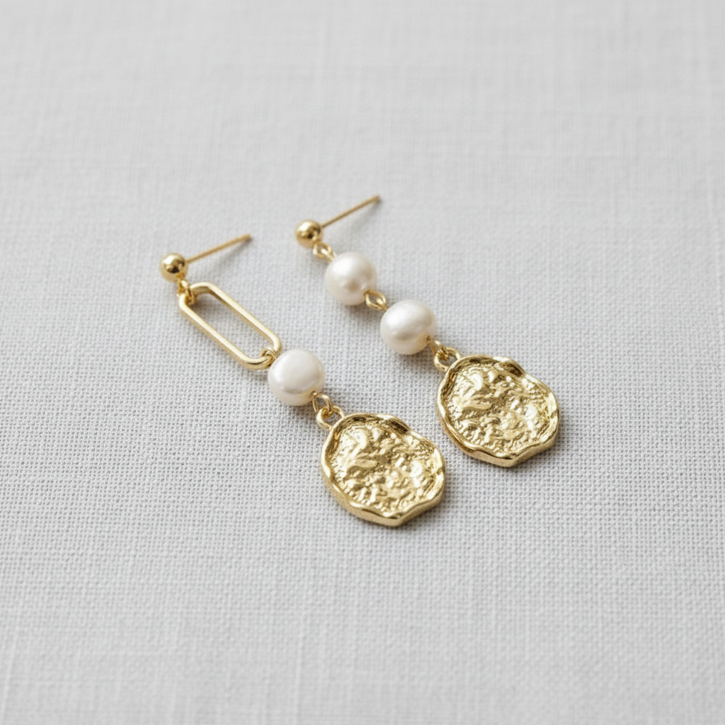 Geometric Asymmetrical Pearl Drop Earrings