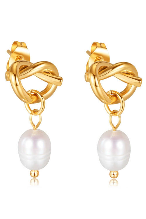 18K STAINLESS STEEL TARNISH FREE PEARL DROP EAR | 40E340: GOLD