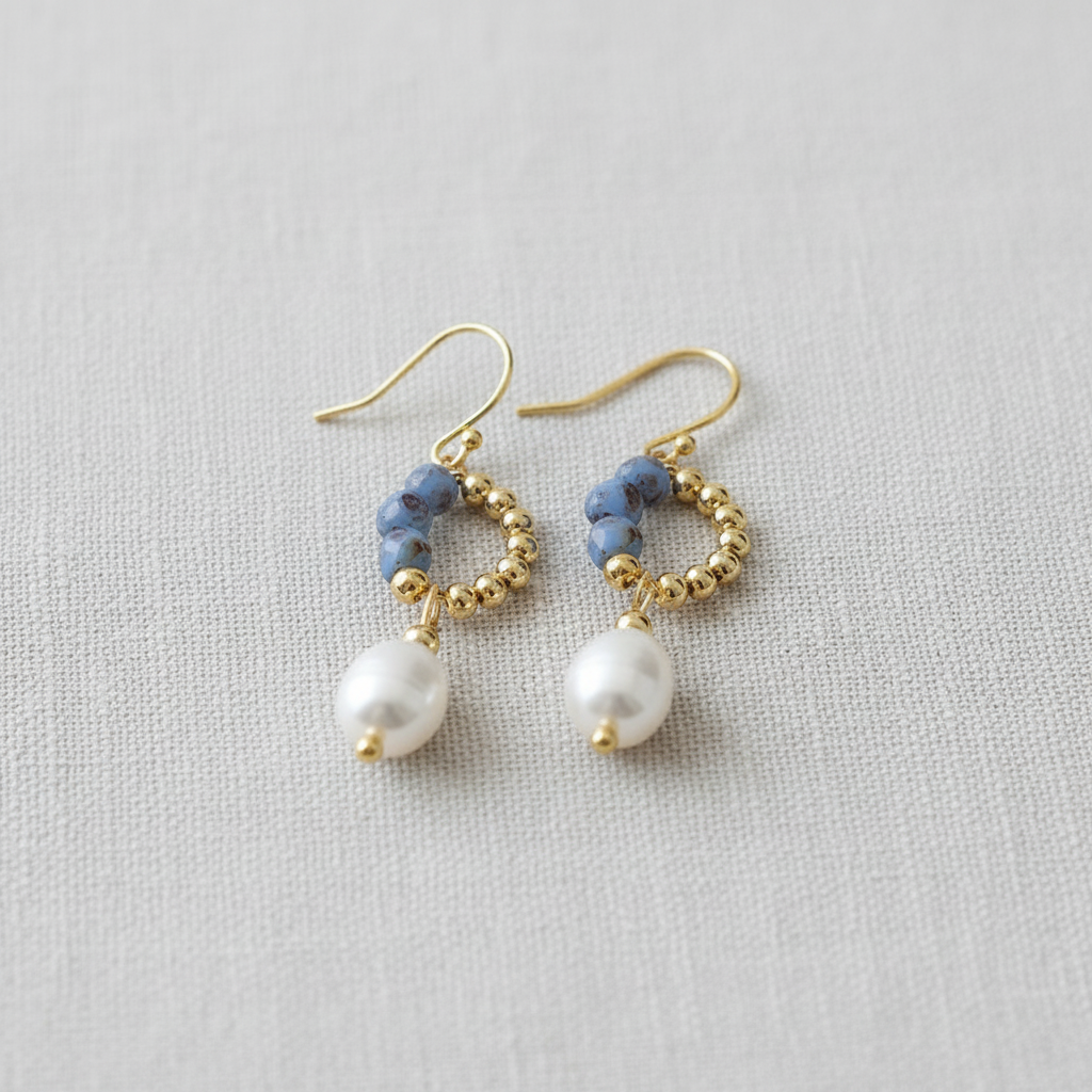 Handcrafted Czech Glass and Pearl Drop Earrings