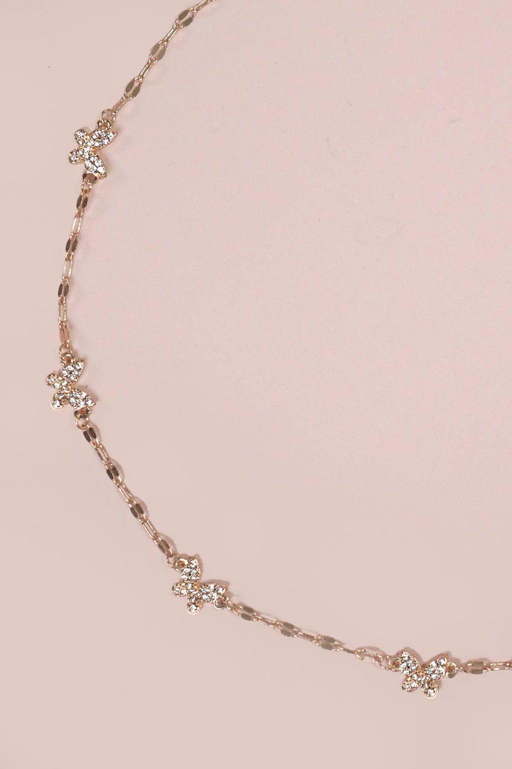 RHINESTONE BUTTERFLY STATION NECKLACE | 80N1045: GOLD