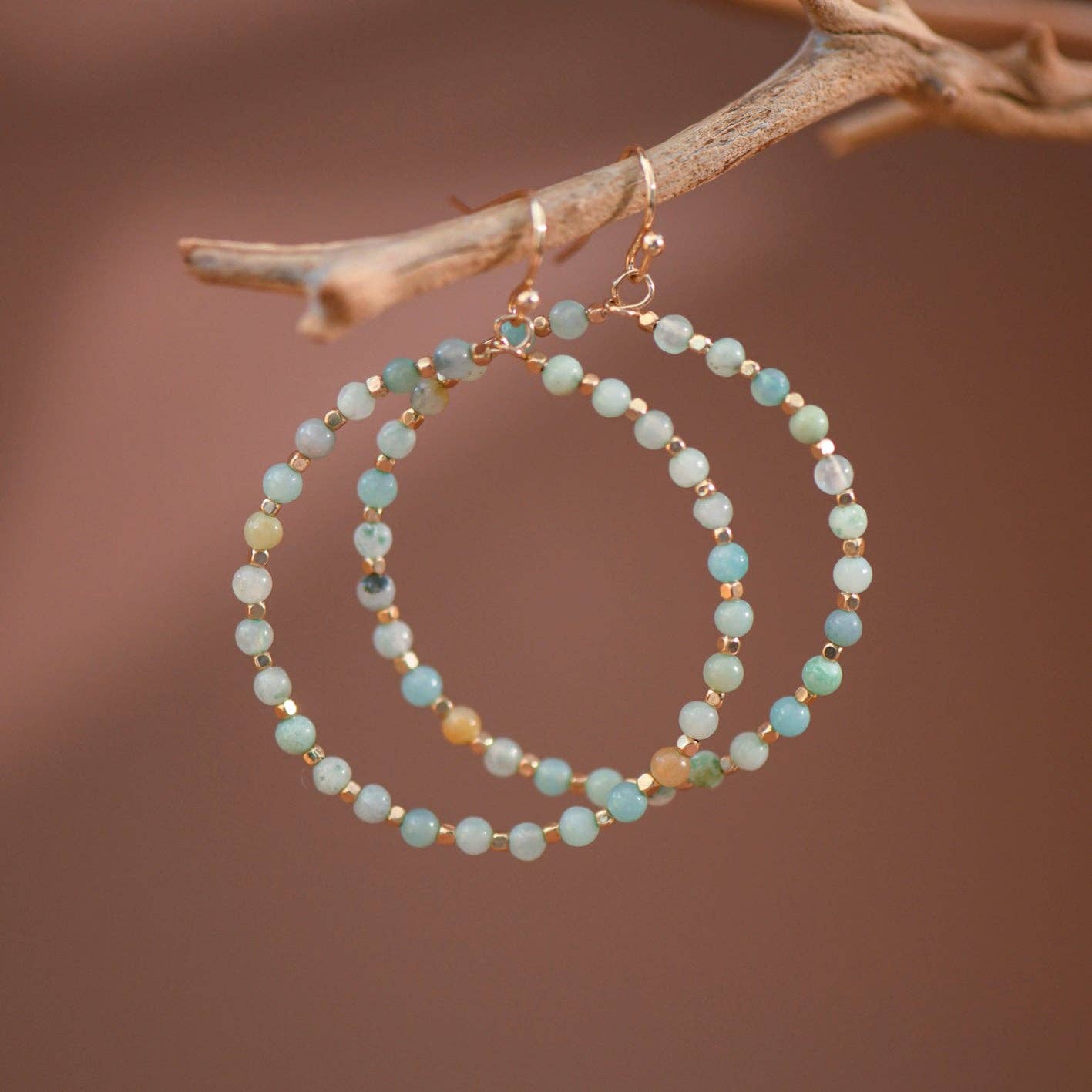 Natural Stone Beaded Circle Drop Earrings - 6115: S0OX3T6115 Green