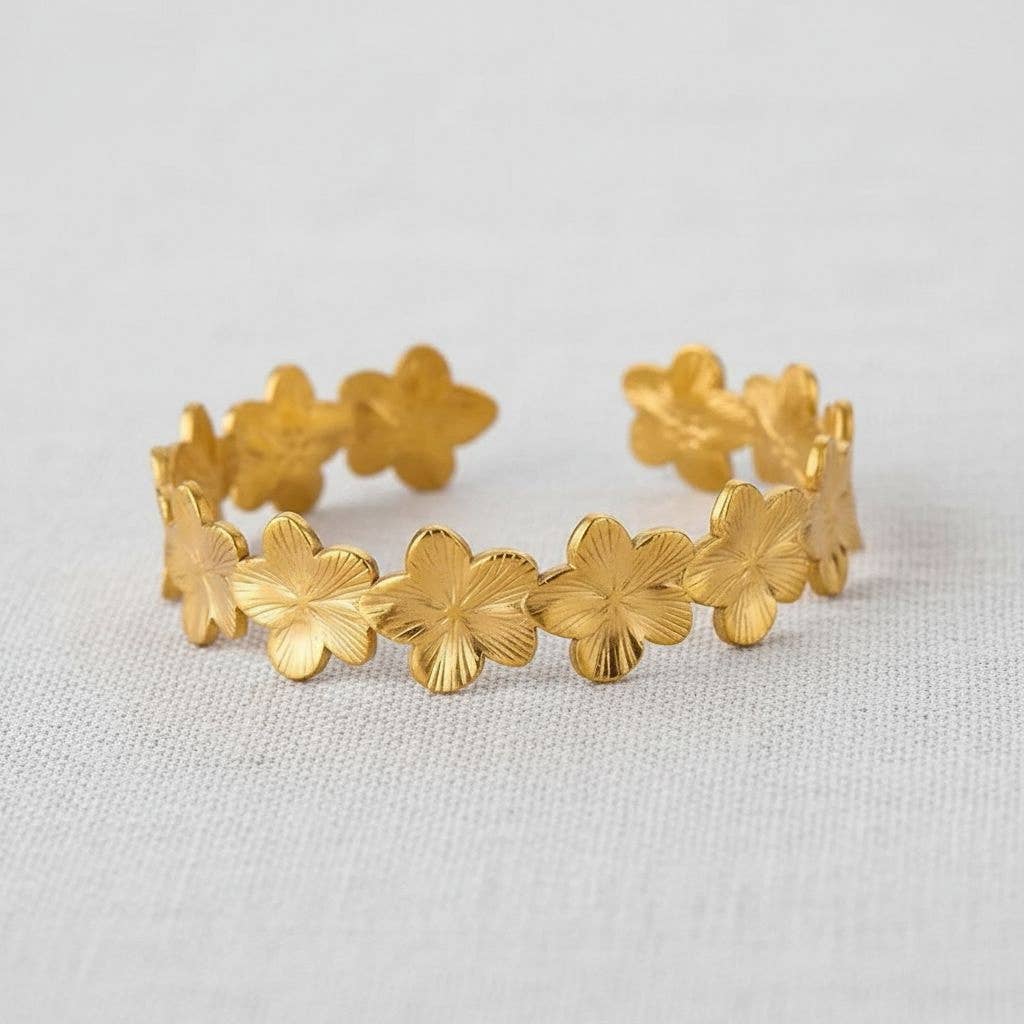 Floral Stainless Steel Open Bracelet