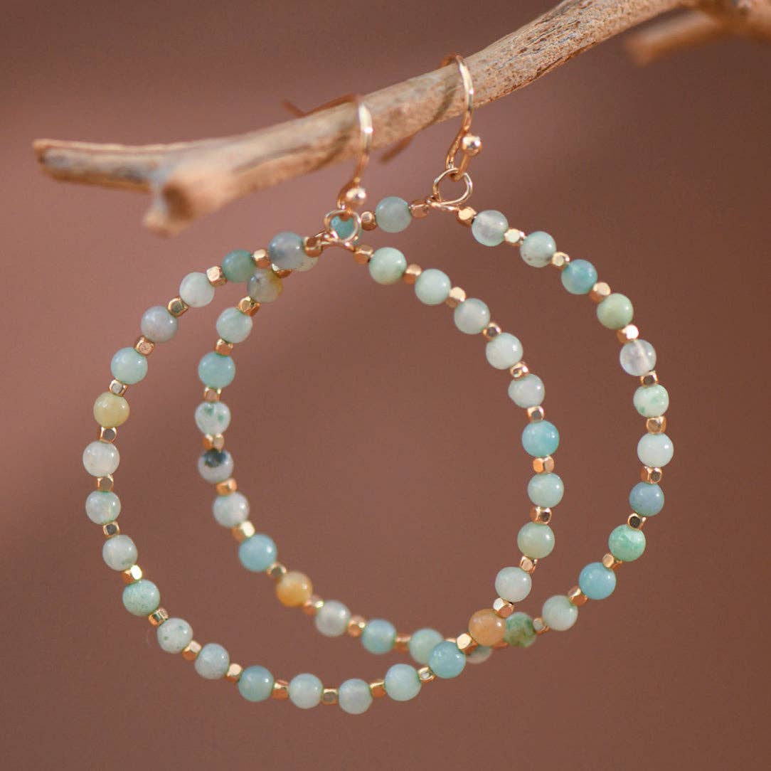 Natural Stone Beaded Circle Drop Earrings - 6115: S0OX3T6115 Green